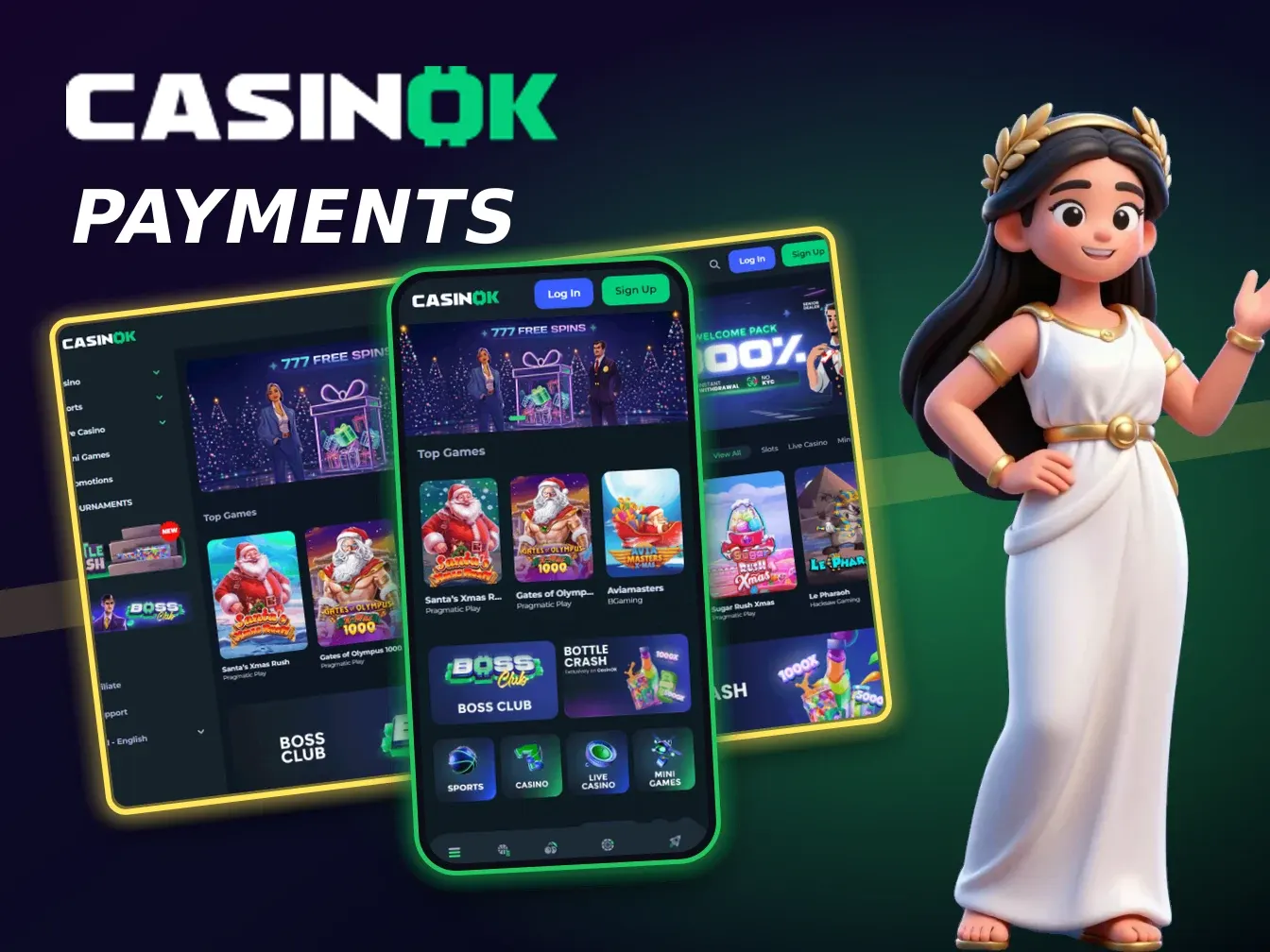 Casinok desktop home screen with casino access and account controls