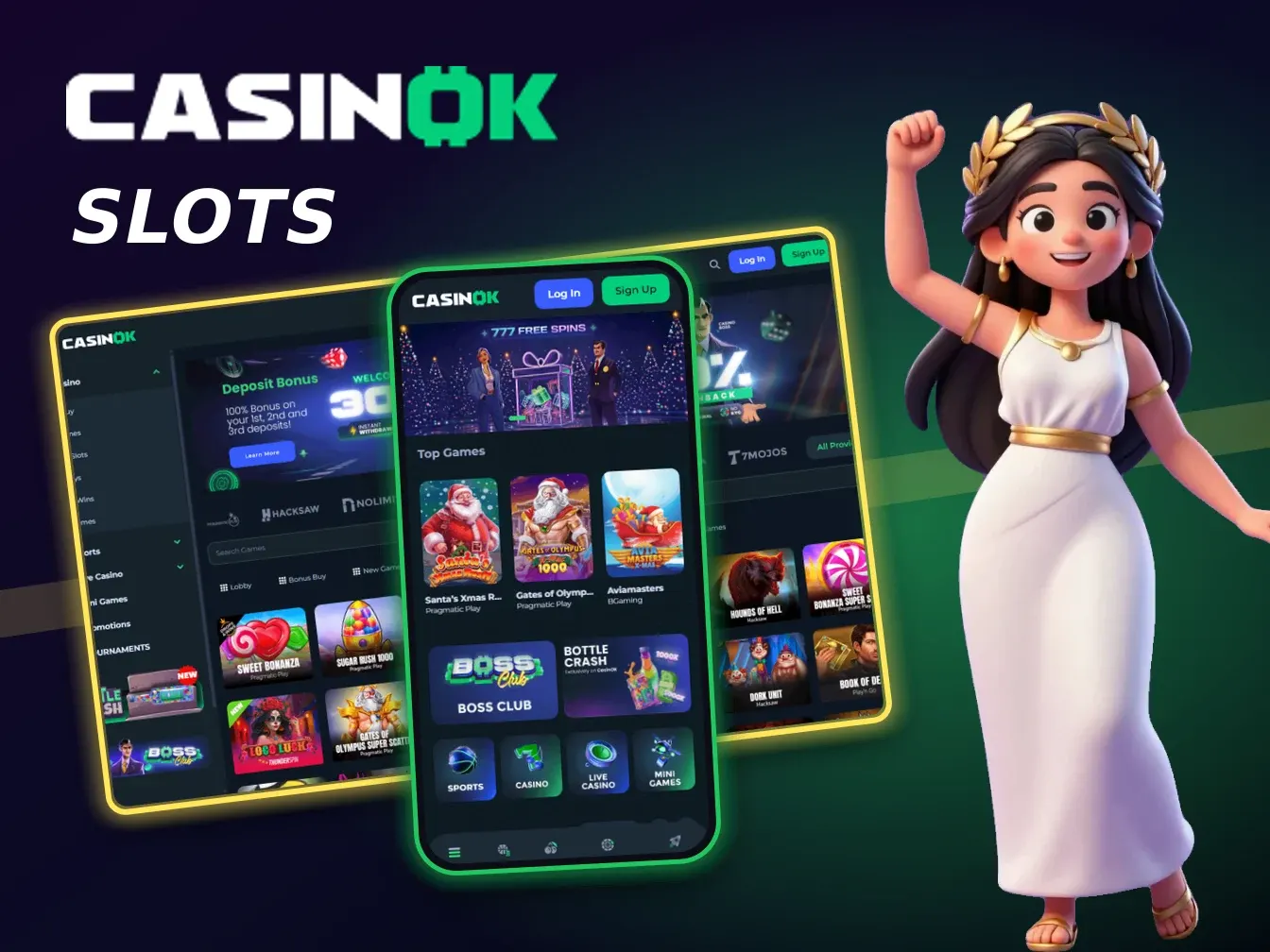 Casinok desktop games lobby with slot and casino categories