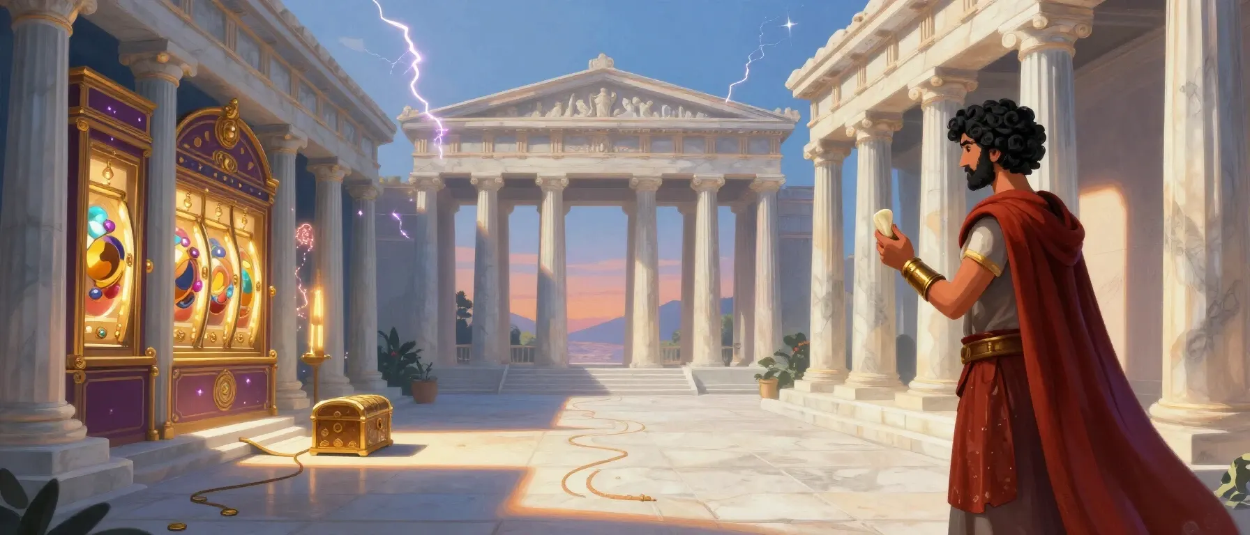 Glowing slot reels and a golden chest for the Casinok bonus