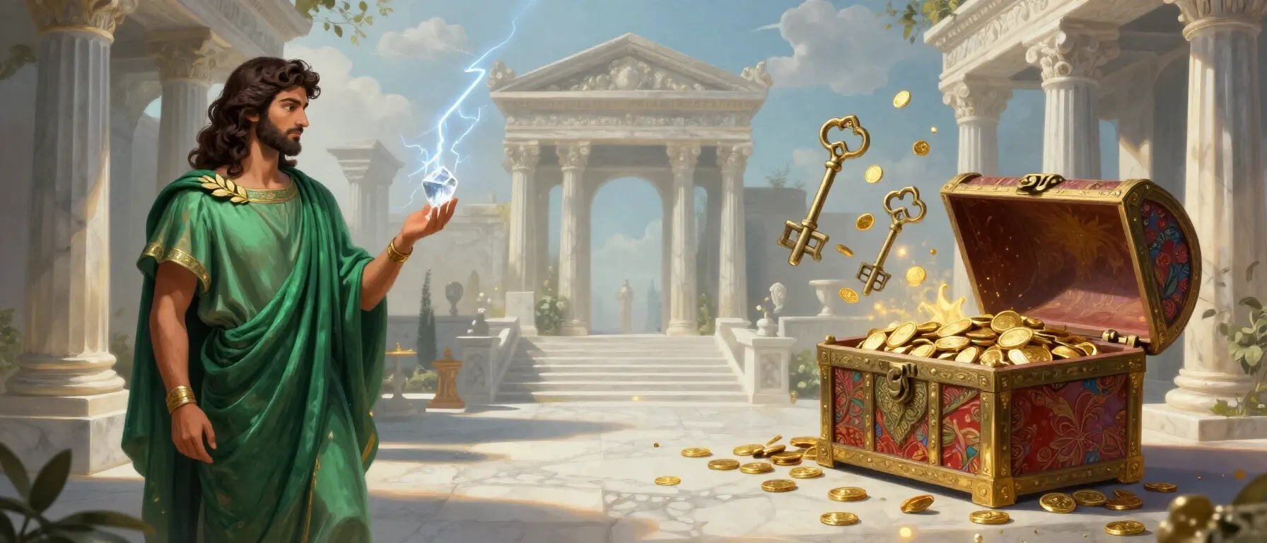 Treasure chest and glowing tokens for the Casinok welcome bonus